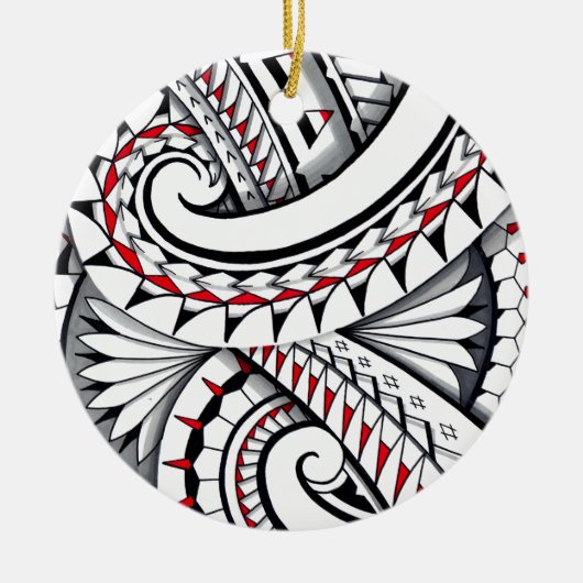 Rode tribale polynesiaanse patronen met een schadu keramisch ornament (Voorkant)