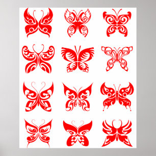 Rode Tribale Vlinder Sierobject Poster