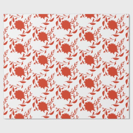 Rode tropische bloemen & bladeren op wit cadeaupapier (Vlak)