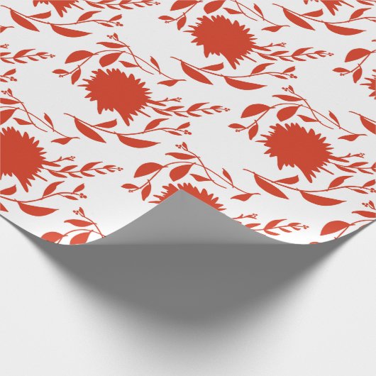 Rode tropische bloemen & bladeren op wit cadeaupapier (Hoek)