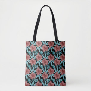 Rode tropische bloemen naadloos patroon & blauwe b tote bag