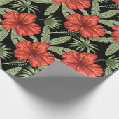 Rode tropische bloemen naadloze groene bladeren cadeaupapier (Hoek)