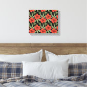 Rode tropische bloemen naadloze groene bladeren canvas afdruk (Insitu (Slaapkamer))