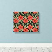 Rode tropische bloemen naadloze groene bladeren canvas afdruk (Insitu (Houten vloer))