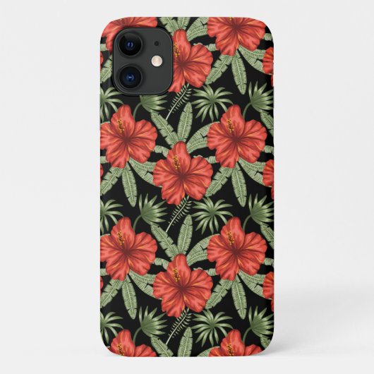 Rode tropische bloemen naadloze groene bladeren Case-Mate iPhone case (Achterkant)
