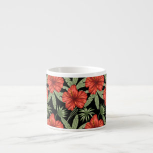 Rode tropische bloemen naadloze groene bladeren espresso kop