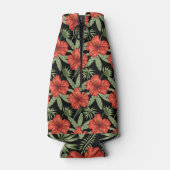 Rode tropische bloemen naadloze groene bladeren flesjeskoeler (Achterkant)