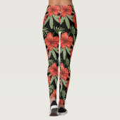 Rode tropische bloemen naadloze groene bladeren leggings (Achterkant)