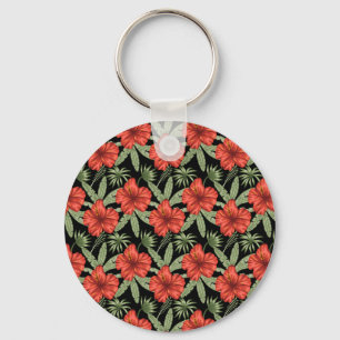 Rode tropische bloemen naadloze groene bladeren sleutelhanger