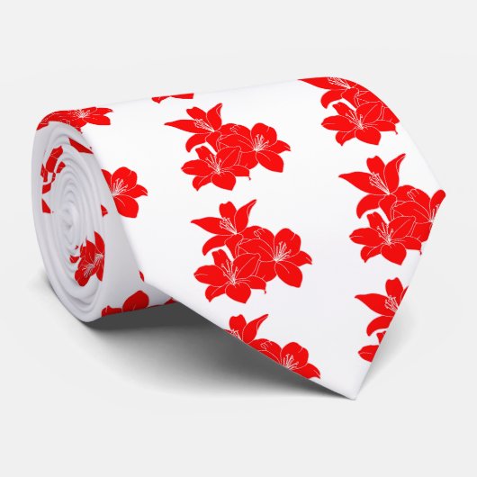 Rode tropische bloemen stropdas (Opgerold)