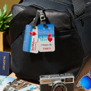 Rode tropische cocktail strand Bliss Ocean Vakanti Bagagelabel