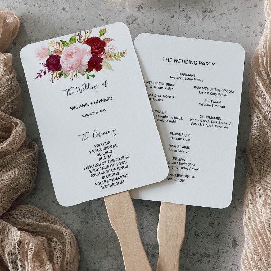 Rode Tropische en romantische bruiloft Handwaaier