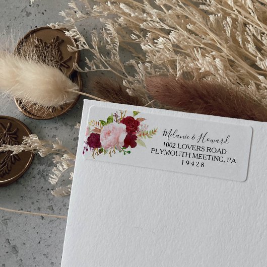 Rode tropische en romantische retour adreslabel etiket