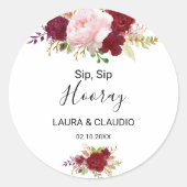 Rode Tropische en romantische Sip Hoera bruiloft Ronde Sticker (Voorkant)