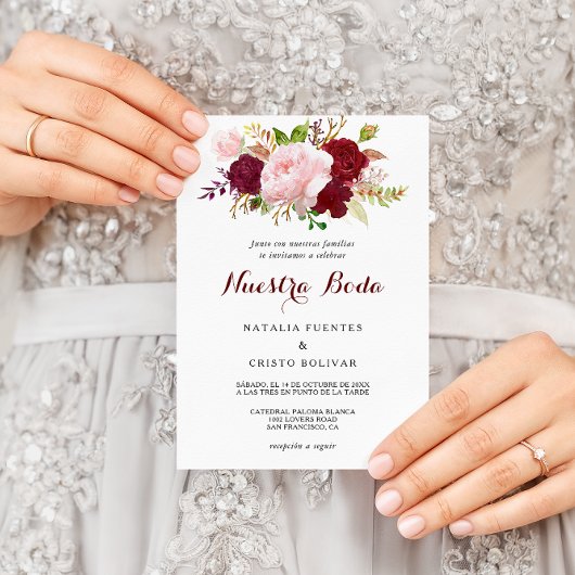 Rode Tropische en Romantische Spaanse bruiloft Kaart