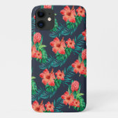 Rode tropische Floral op de marine Case-Mate iPhone Case (Achterkant)