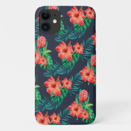 Rode tropische Floral op de marine Case-Mate iPhone Case