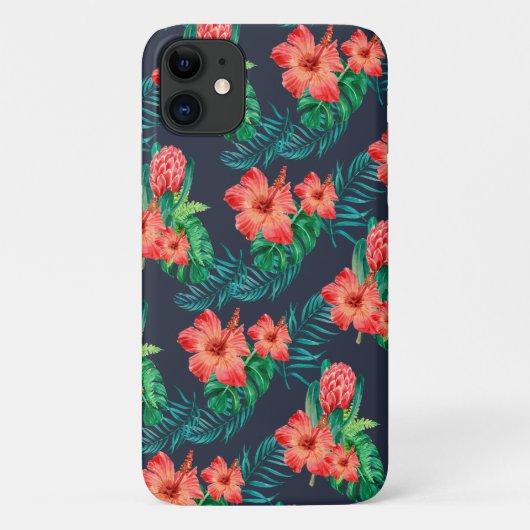 Rode tropische Floral op de marine Case-Mate iPhone Case