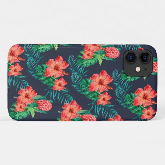 Rode tropische Floral op de marine Case-Mate iPhone Case (Achterkant (horizontaal))