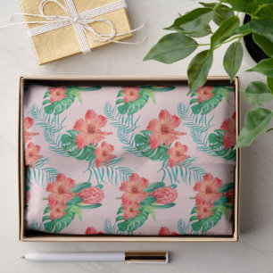 Rode tropische Floral op roze Tissuepapier