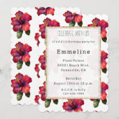 Rode Tropische Hibiscus Bloemen Gouden Glitter Ver Kaart (Voorkant / Achterkant)