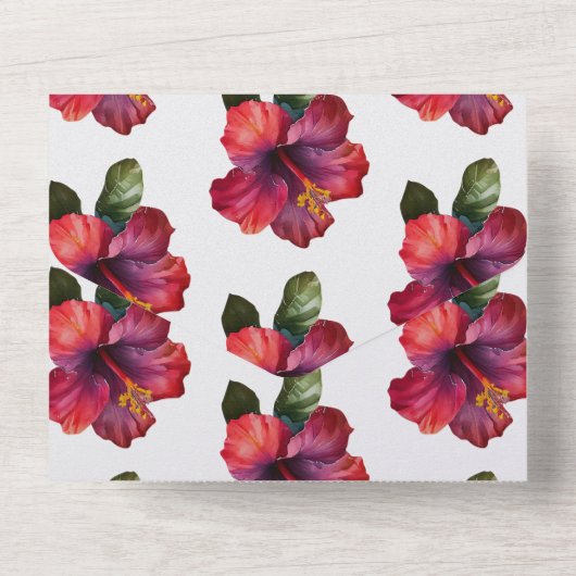 Rode Tropische Hibiscus Bloemen Huwelijk All In One Uitnodiging (Achterkant)