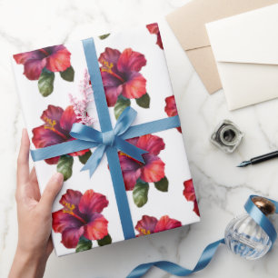 Rode Tropische Hibiscus Bloemen Huwelijk Cadeaupapier