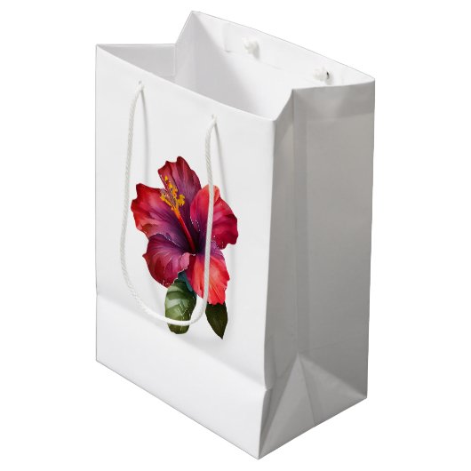 Rode Tropische Hibiscus Bloemen Huwelijk Medium Cadeauzakje (Voorkant Gekanteld)