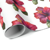 Rode Tropische Hibiscus Bloemige Trouw Cadeaupapier (Rol Hoek)
