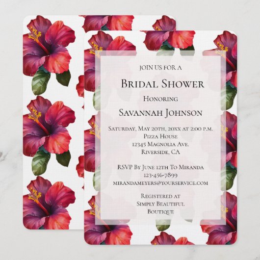 Rode Tropische Hibiscus Floral Vrijgezellenfeest Kaart (Voorkant / Achterkant)