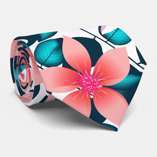 Rode tropische hibiscus stropdas (Opgerold)