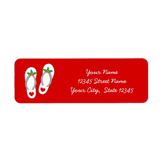 Rode tropische kerst holly leaf strand teenslipper etiket (Voorkant)
