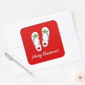 Rode tropische kerst holly leaf strand teenslipper vierkante sticker (Envelop)