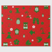 Rode tropische kerst tiki retro cadeaupapier (Vlak)