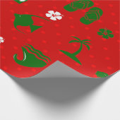 Rode tropische kerst tiki retro cadeaupapier (Hoek)