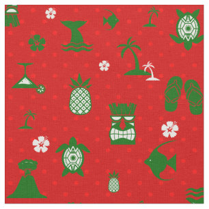 Rode tropische kerst tiki retro stof