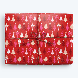 Rode tropische kerstbomen cadeaupapier