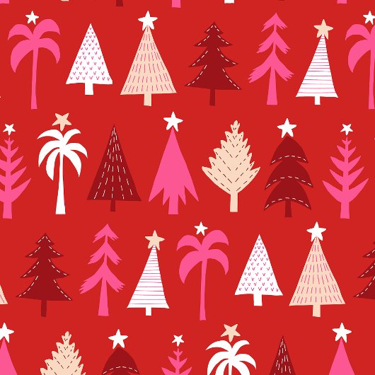 Rode tropische kerstbomen cadeaupapier