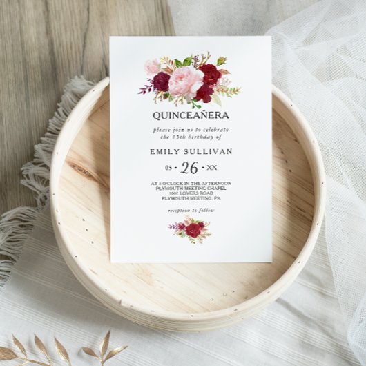 Rode Tropische Quinceañera Verjaardagsfeestje Kaart