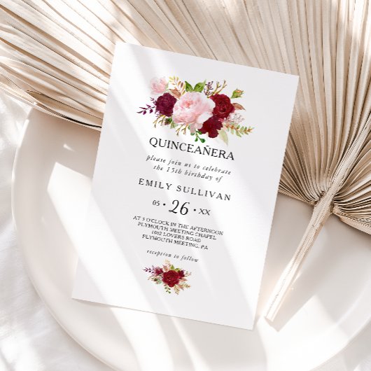 Rode Tropische Quinceañera Verjaardagsfeestje Kaart