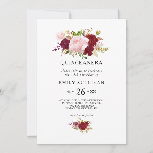 Rode Tropische Quinceañera Verjaardagsfeestje Kaart (Voorkant)