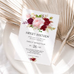 Rode Tropische Sweet Sixteen Birthday Party Kaart<br><div class="desc">Deze roodtropisch zoete uitnodiging voor zestien verjaardagsfeestjes is perfect voor een elegante 16e verjaardag viering. Het artistieke bordo marsala-ontwerp is voorzien van waterverf,  groene,  roze,  glanzende en bloedige rozen die zijn geënt op grijze,  netjes gerangschikt in een gracieuze en radiante bloembouquet.</div>