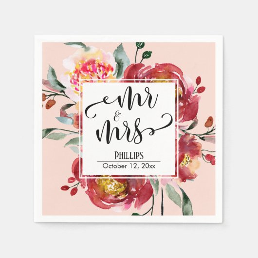 Rode Trouwboeket Bloemboeket Mr & Mrs Script, Blus Servet (Voorkant)