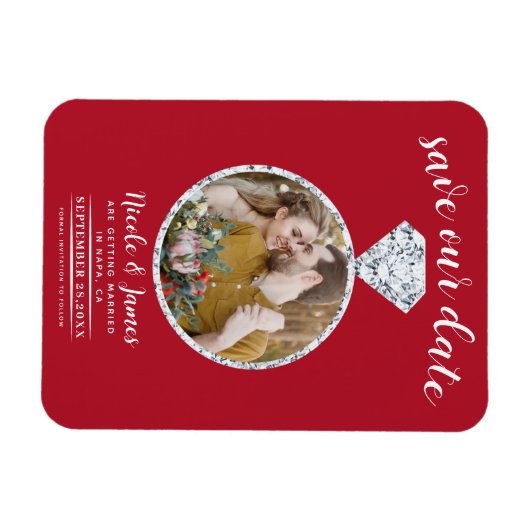 Rode trouwring Bling Foto Opslaan van de datum Magneet (Horizontaal)