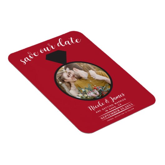 Rode trouwring foto Save the Date Magneet (Rechterzijde)