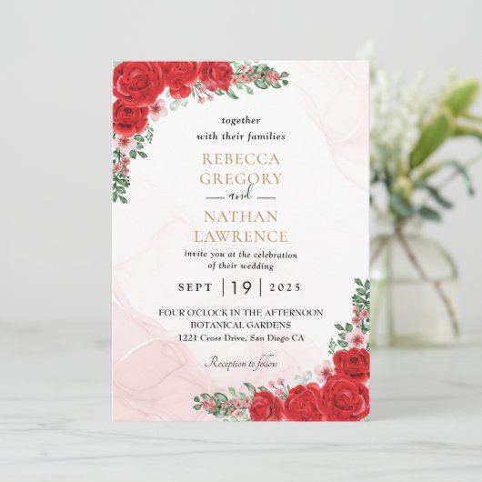 Rode trouwuitnodiging kaart (Staand voorkant)