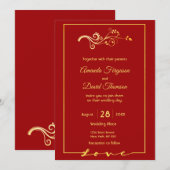 Rode trouwuitnodiging met faux gouden decor kaart (Voorkant / Achterkant)