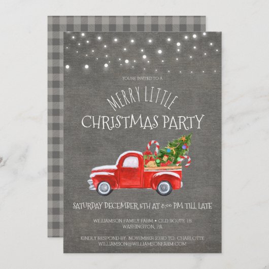  Rode Truck & Buffalo Plaid Kerstfeest Kaart (Voorkant / Achterkant)