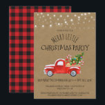 Rode Truck & Buffalo Plaid Kerstfeest Kaart<br><div class="desc">Een schattige rode pick-up truck vol met een vers gesneden kerstboom, cadeaus en snoepstokken is te zien op deze Merry Little Christmas Kaart. Twinkle string lichten hand overhead. De achterkant van de kaart is rood en zwart trendy buffel geplakt. De voorkant van de kaart is op een rustieke kraftpapier achtergrond....</div>