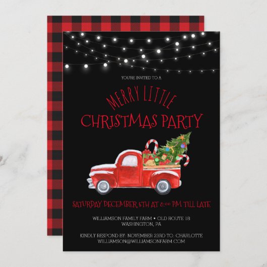  Rode Truck & Buffalo Plaid Kerstfeest Kaart (Voorkant / Achterkant)